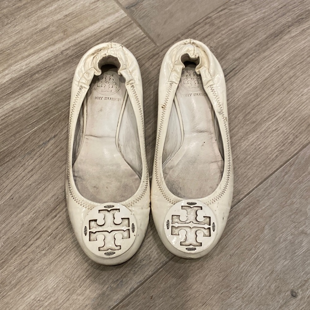 Tory Burch white patent leather flats